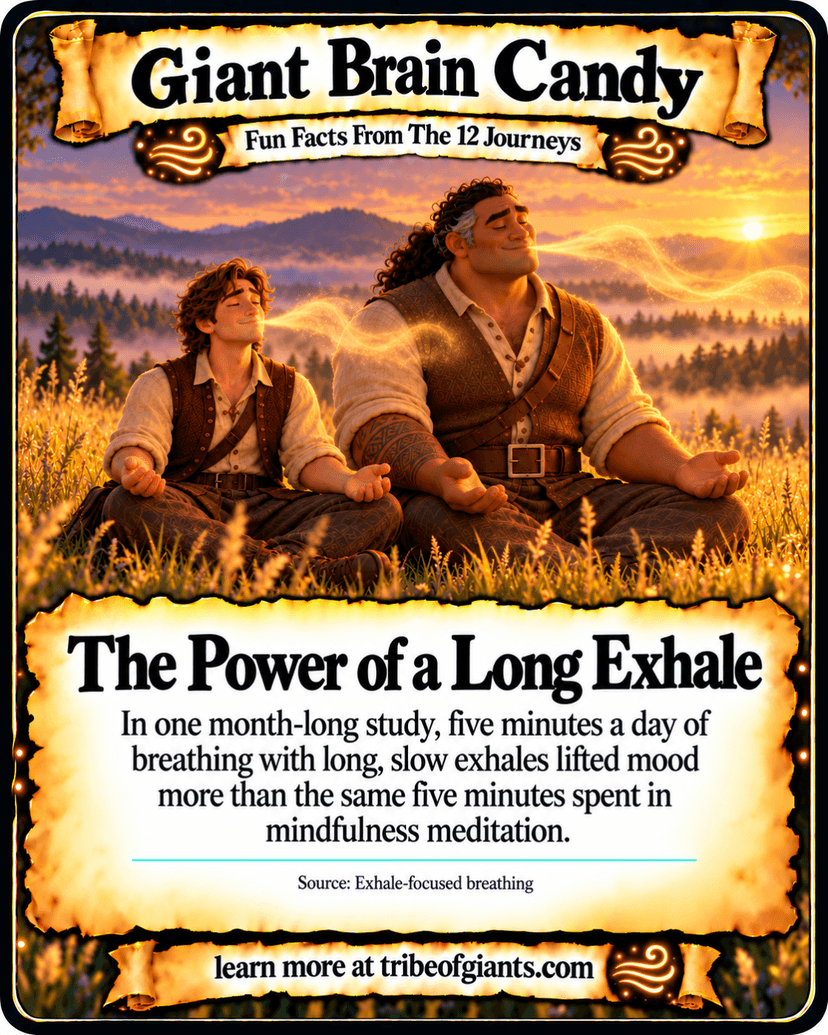 Giant Brain Candy: The Power of a Long Exhale. In one month-long study, five minutes a day of breathing with long, slow exhales lifted mood more than the same five minutes spent in mindfulness meditation. Source: Exhale-focused breathing.