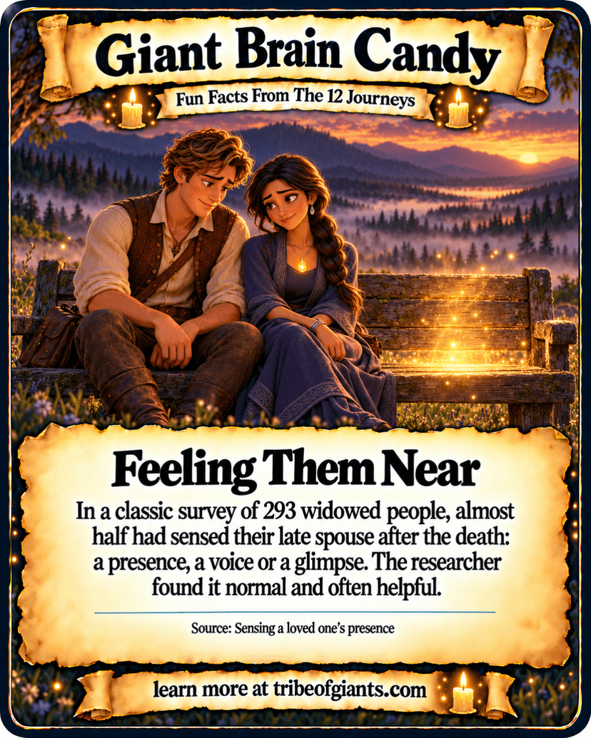 Giant Brain Candy: Feeling Them Near. In a classic survey of 293 widowed people, almost half had sensed their late spouse after the death: a presence, a voice or a glimpse. The researcher found it normal and often helpful. Source: Sensing a loved one’s presence.