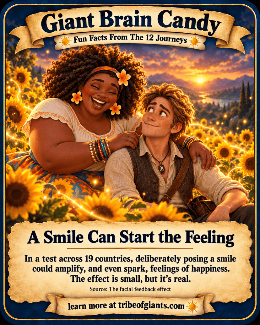 Giant Brain Candy: A Smile Can Start the Feeling. In a test across 19 countries, deliberately posing a smile could amplify, and even spark, feelings of happiness. The effect is small, but it’s real. Source: The facial feedback effect.