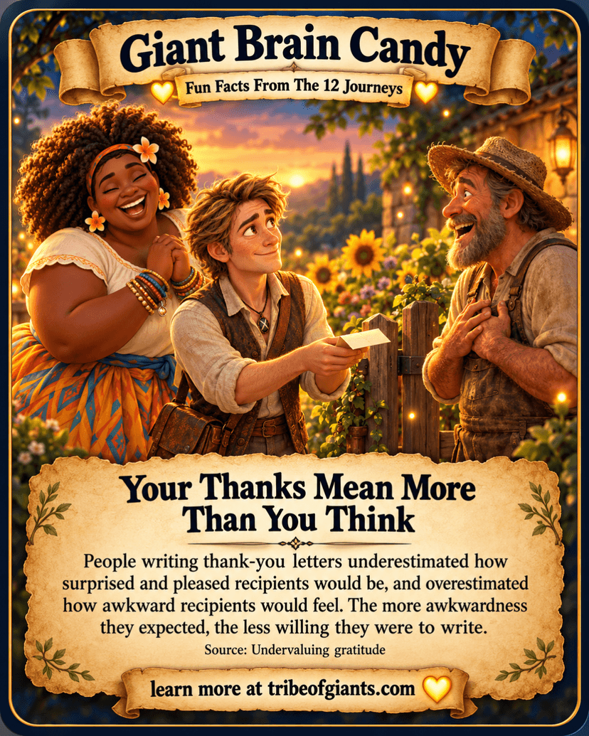 Giant Brain Candy: Your Thanks Mean More Than You Think. People writing thank-you letters underestimated how surprised and pleased recipients would be, and overestimated how awkward recipients would feel. The more awkwardness they expected, the less willing they were to write. Source: Undervaluing gratitude.