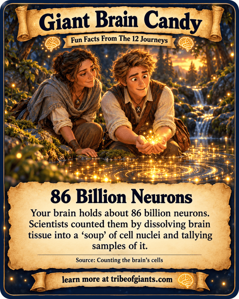 Giant Brain Candy: 86 Billion Neurons. Your brain holds about 86 billion neurons. Scientists counted them by dissolving brain tissue into a ‘soup’ of cell nuclei and tallying samples of it. Source: Counting the brain’s cells.
