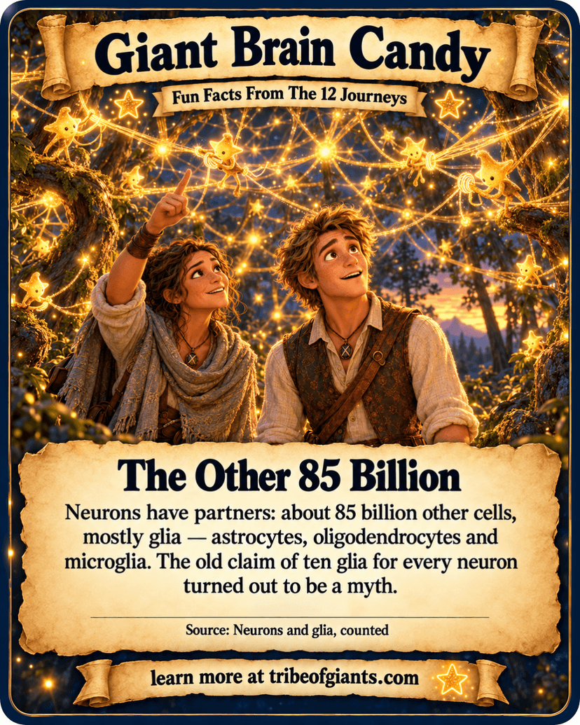 Giant Brain Candy: The Other 85 Billion. Neurons have partners: about 85 billion other cells, mostly glia — astrocytes, oligodendrocytes and microglia. The old claim of ten glia for every neuron turned out to be a myth. Source: Neurons and glia, counted.