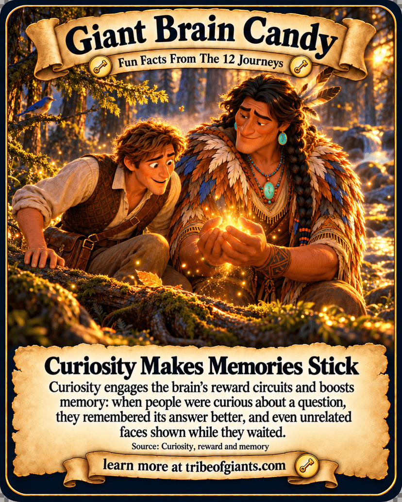 Giant Brain Candy: Curiosity Makes Memories Stick. Curiosity engages the brain’s reward circuits and boosts memory: when people were curious about a question, they remembered its answer better, and even unrelated faces shown while they waited. Source: Curiosity, reward and memory.