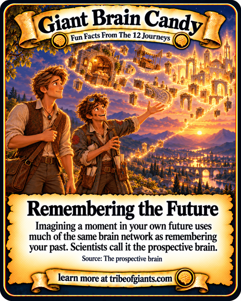 Giant Brain Candy: Remembering the Future. Imagining a moment in your own future uses much of the same brain network as remembering your past. Scientists call it the prospective brain. Source: The prospective brain.