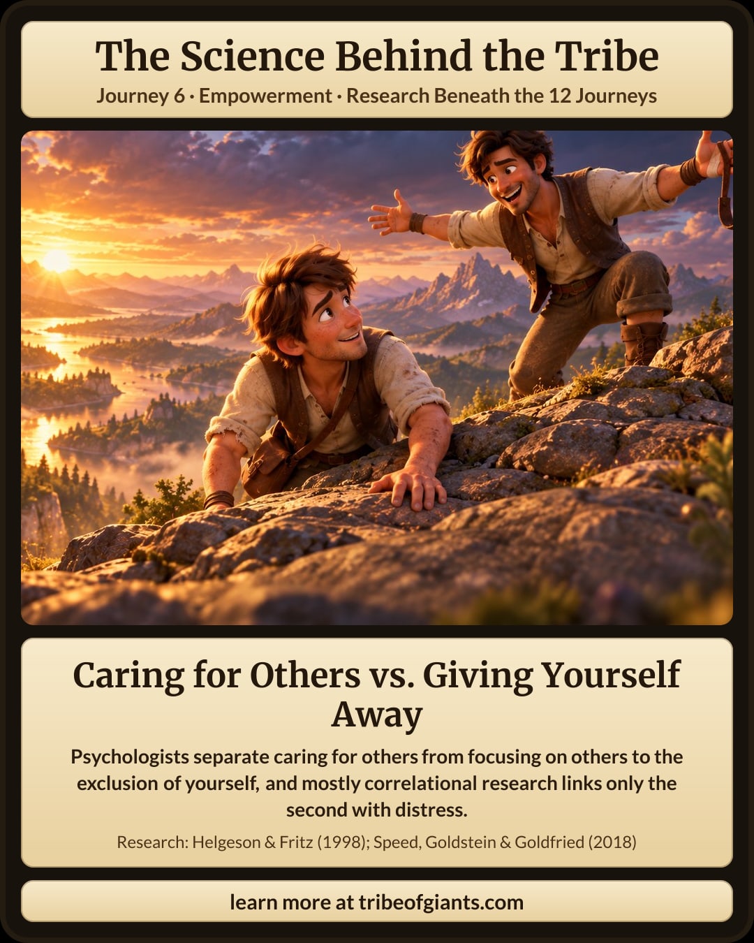 Caring for Others vs. Giving Yourself Away. Psychologists separate caring for others from focusing on others to the exclusion of yourself, and mostly correlational research links only the second with distress.