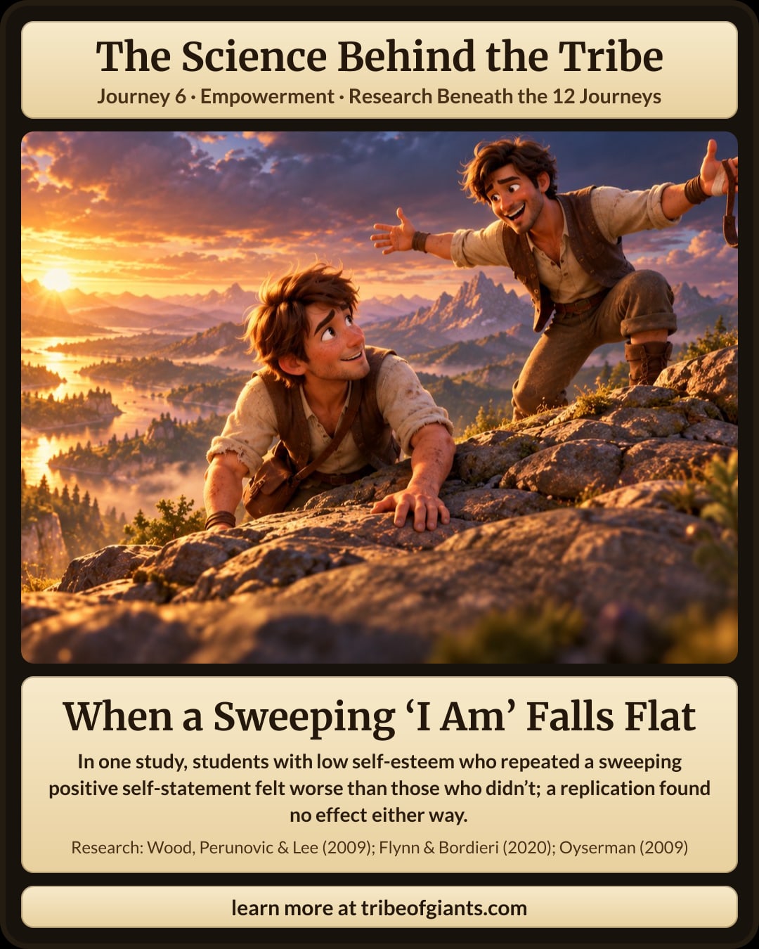 When a Sweeping ‘I Am’ Falls Flat. In one study, students with low self-esteem who repeated a sweeping positive self-statement felt worse than those who didn’t; a replication found no effect either way.